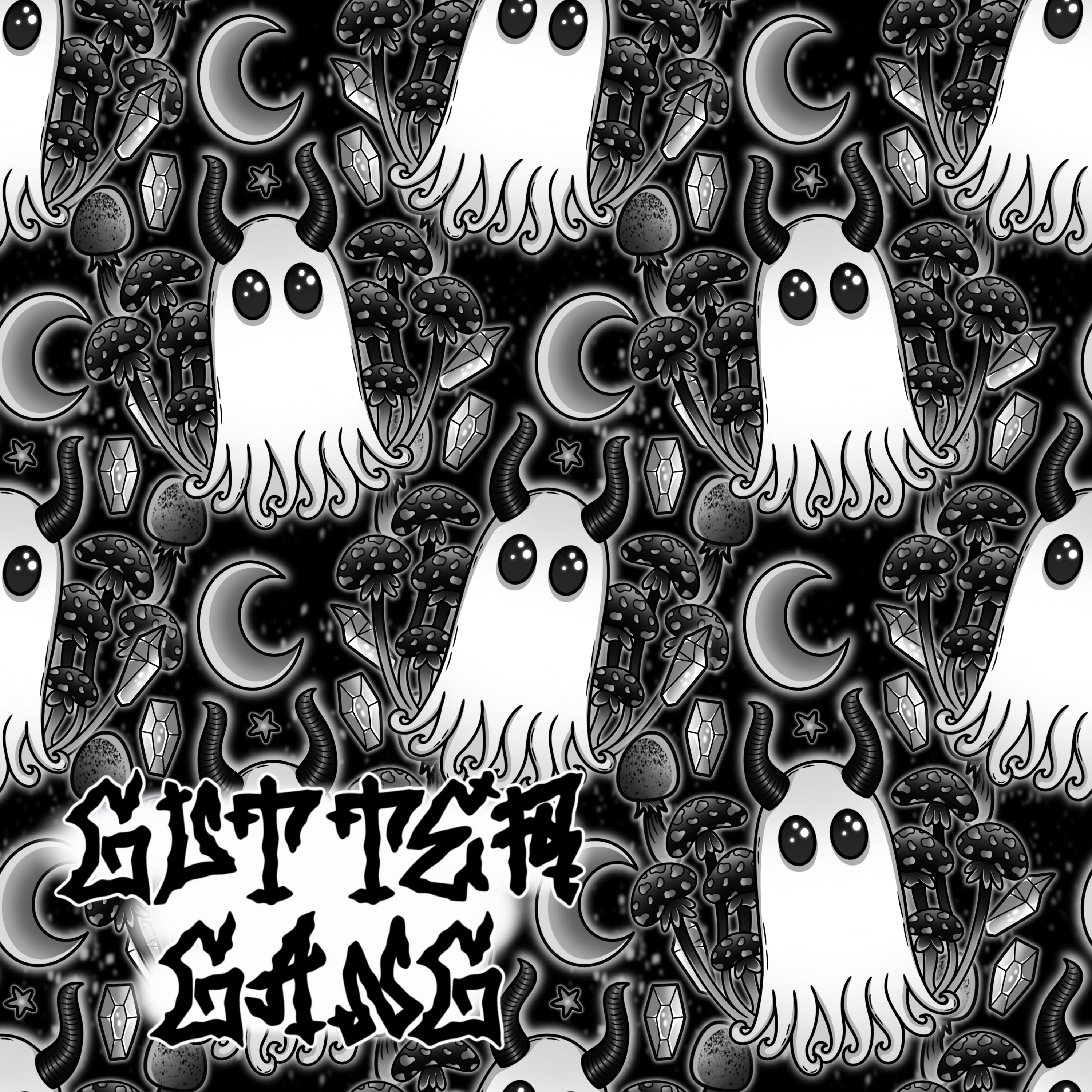 B&W Haunted Mushies Seamless File