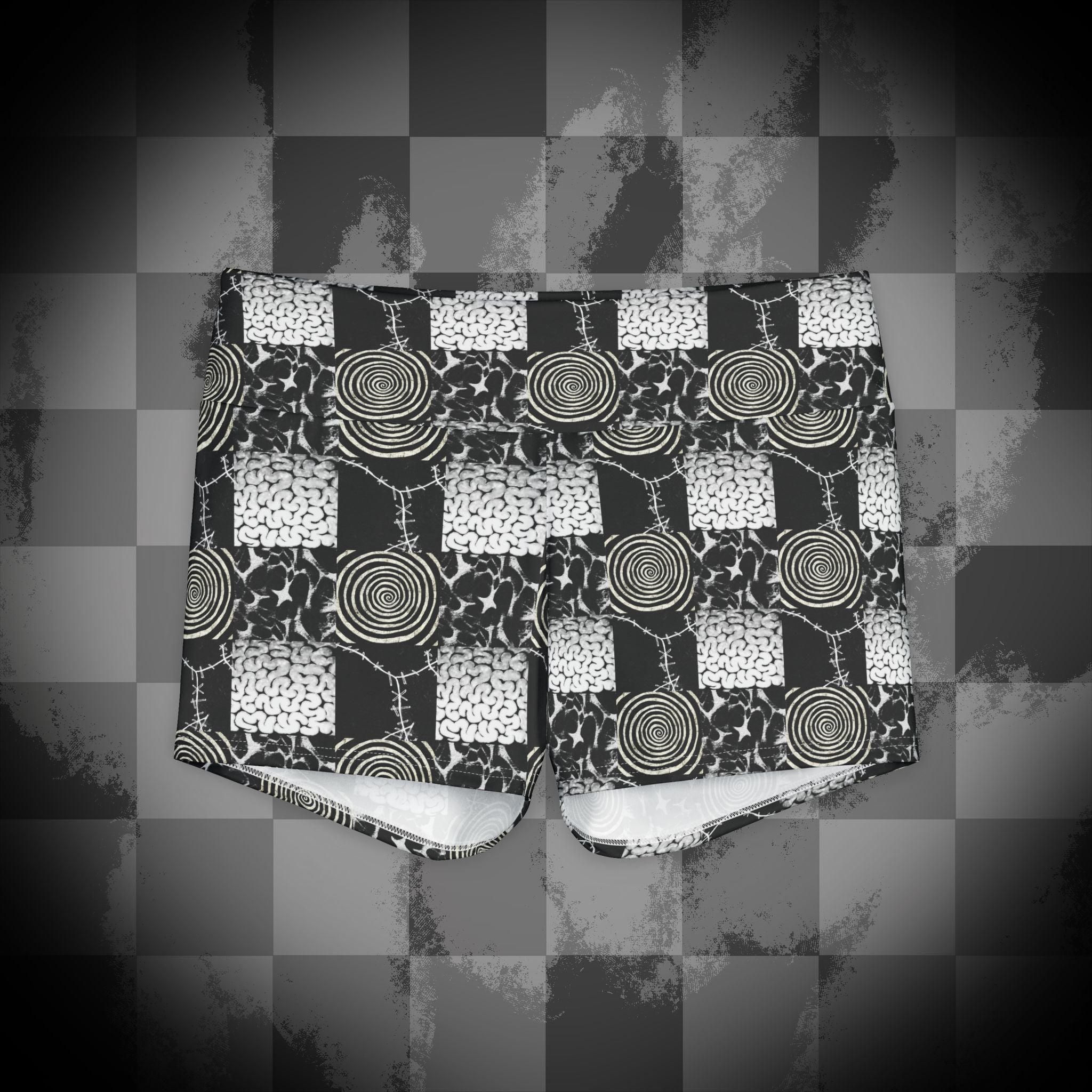 Grunge Checkerboard Yoga Shorts