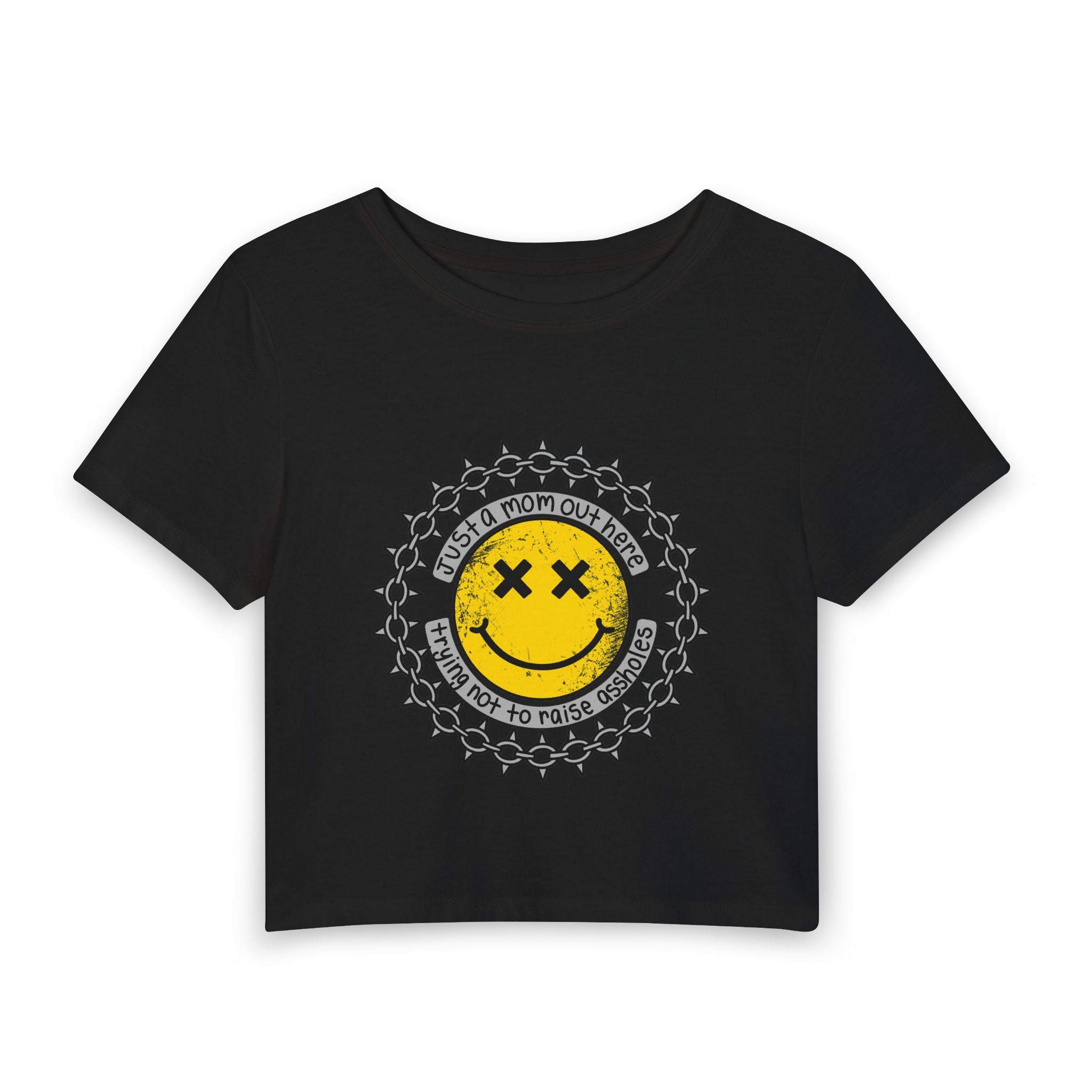 Just a mom trying to not raise a$$holes Women's Baby Tee