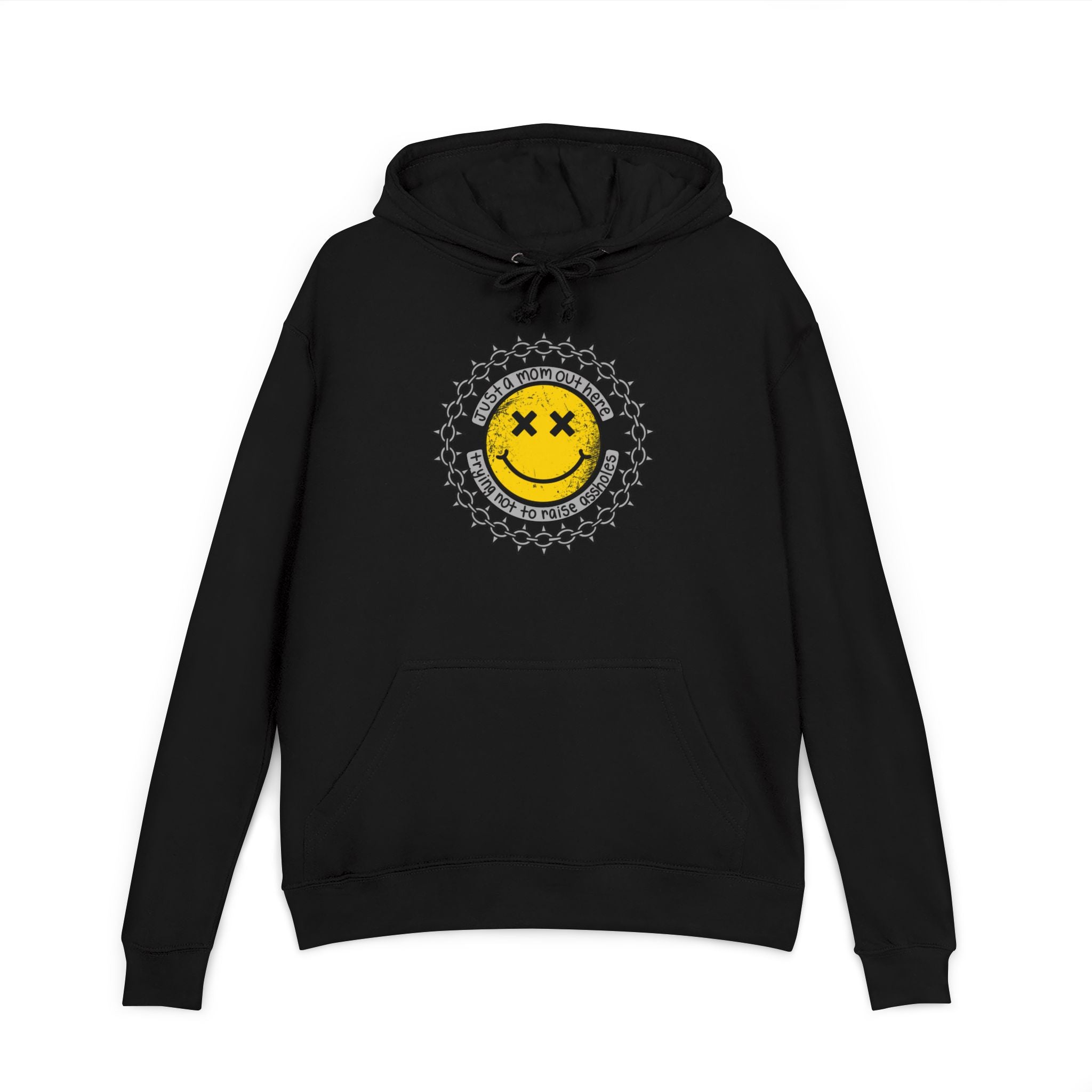 Just a mom trying not to raise a$$holes Unisex French Terry Hoodie