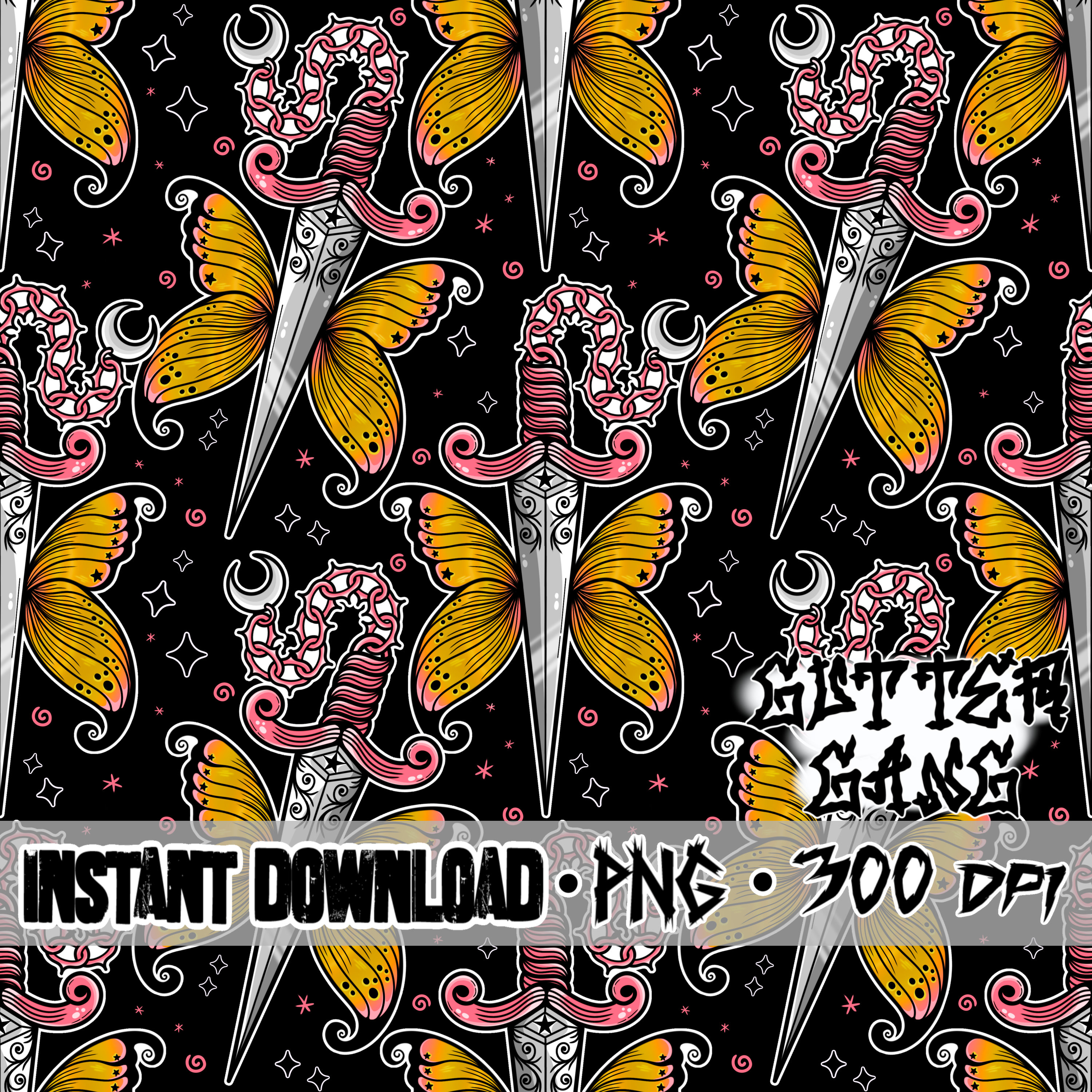 Yellow Butterfly Dagger Seamless File