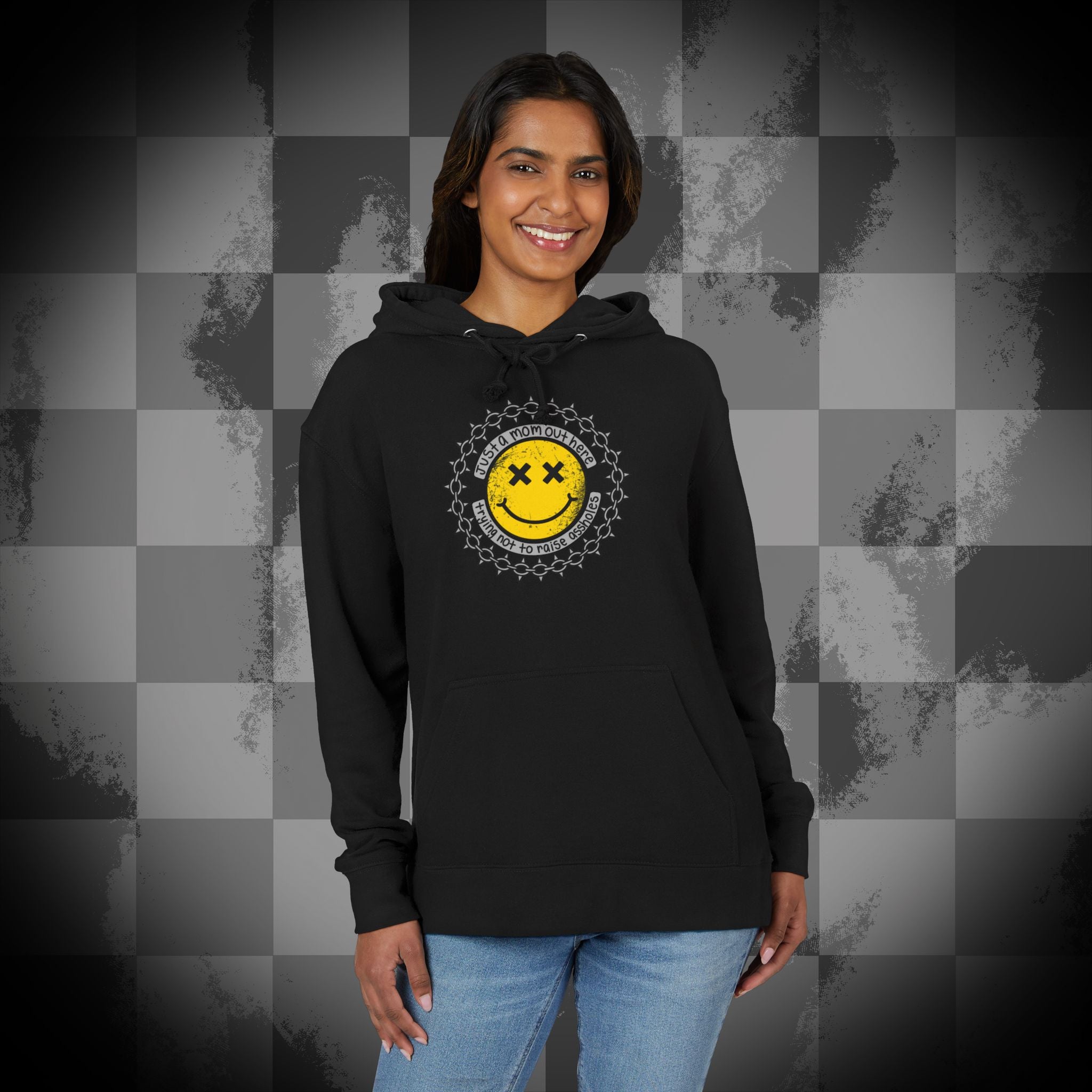 Just a mom trying not to raise a$$holes Unisex French Terry Hoodie