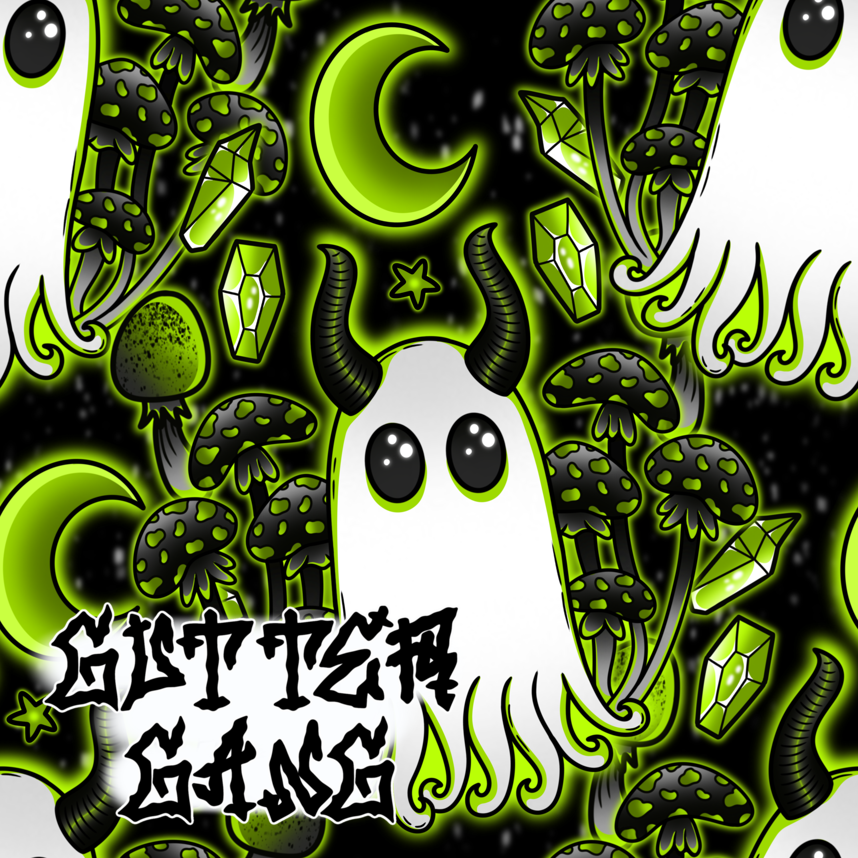 Green Haunted Mushies Seamless File