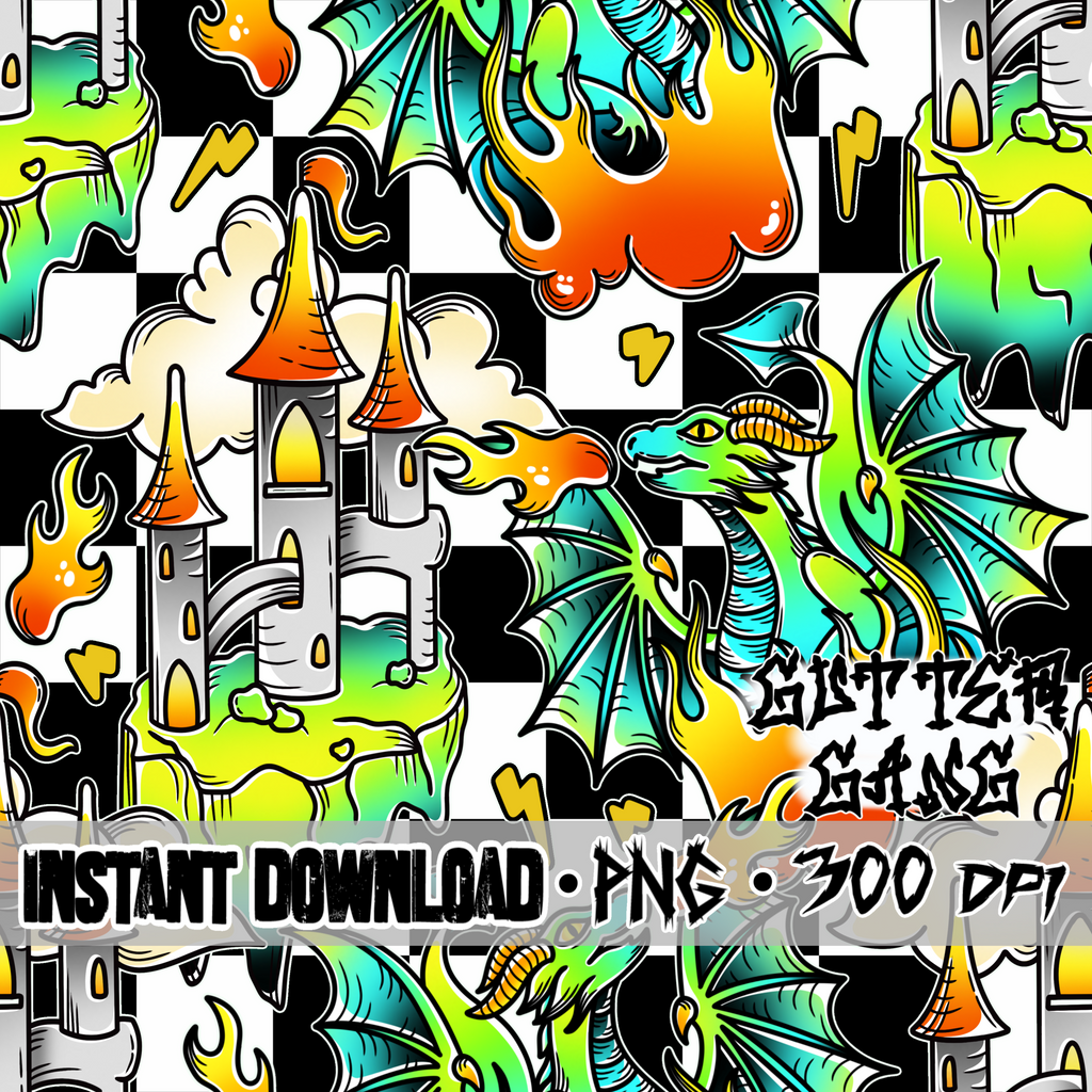 Trad Dragon on Checks Seamless File