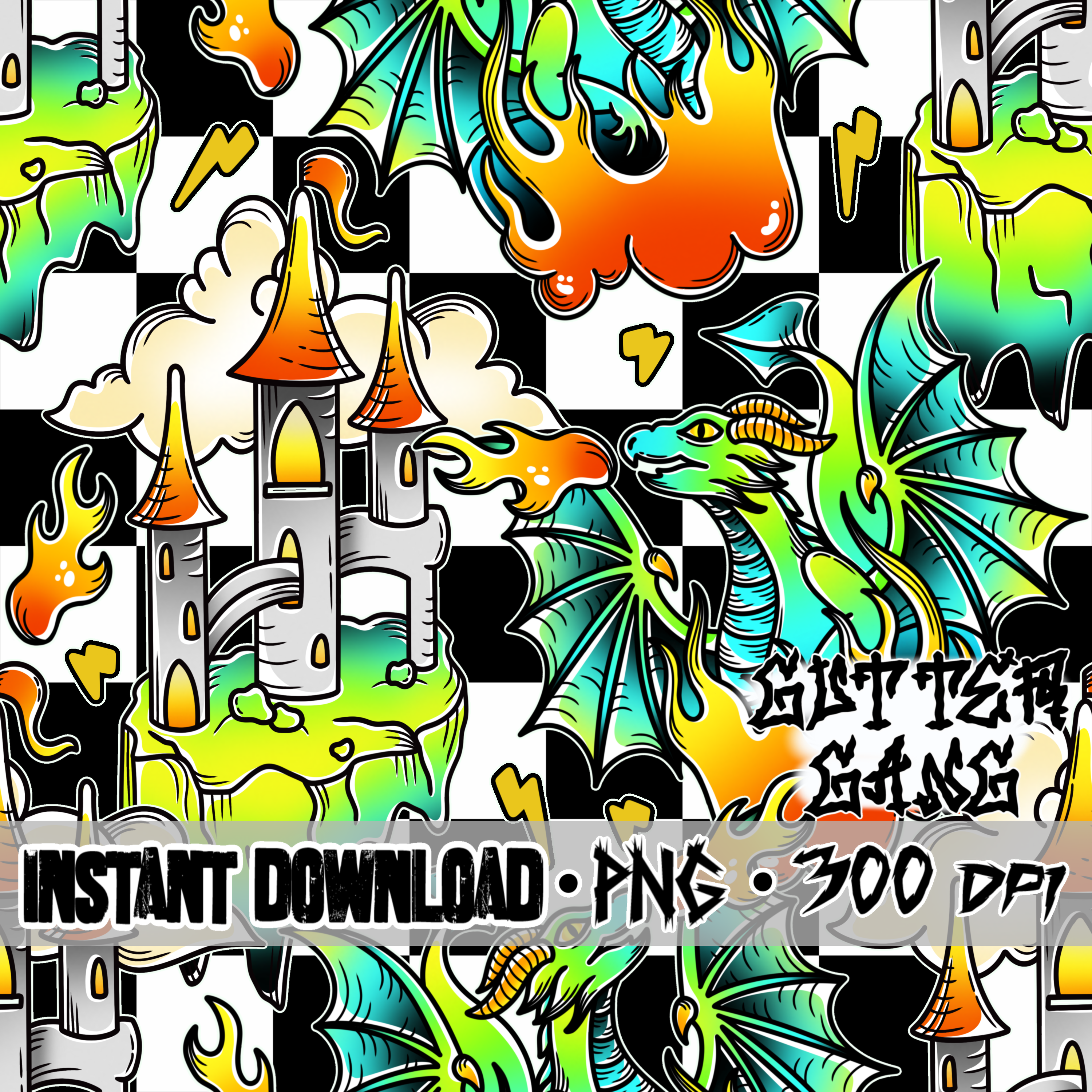 Trad Dragon on Checks Seamless File
